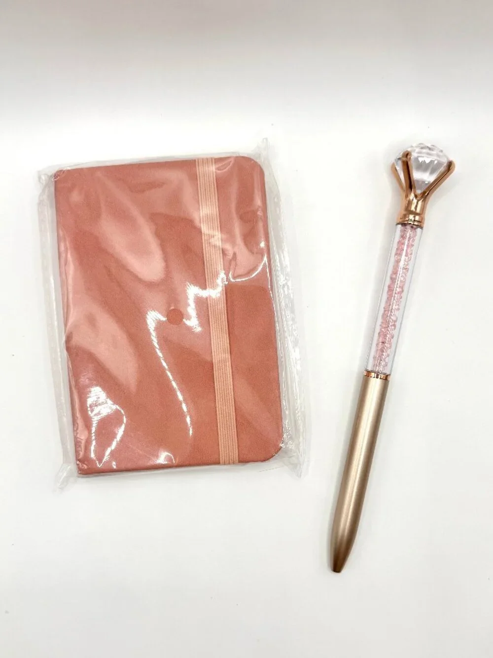 Rose Gold A7 Pocket Notebook & Crystal Diamond Pen Gift Set Journal Planner NEW